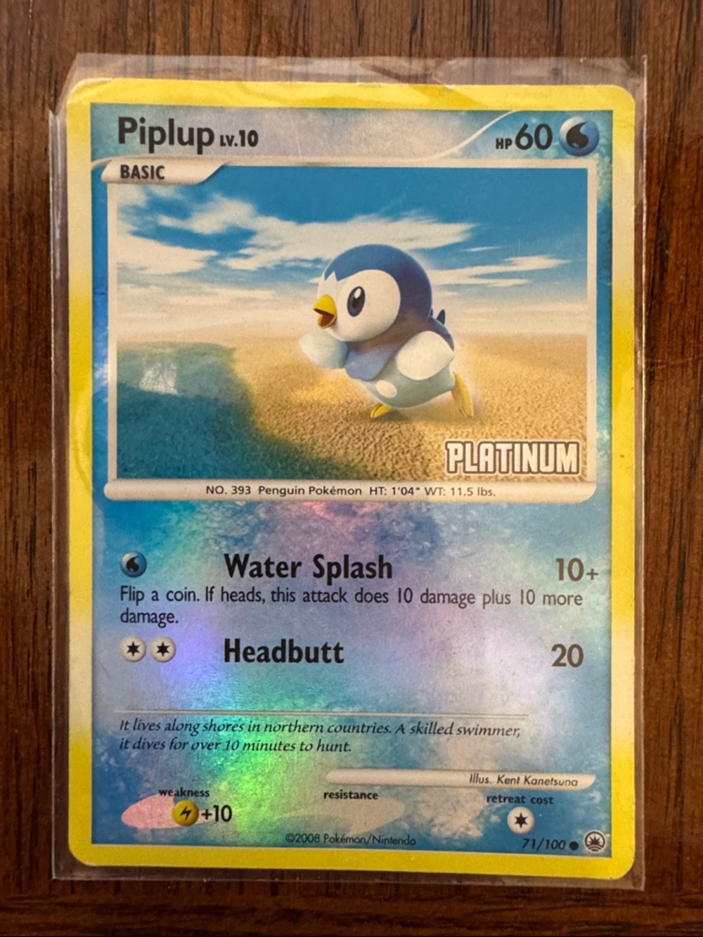 Piplup Platinum Holo Pokémon Card Ungraded but great condition